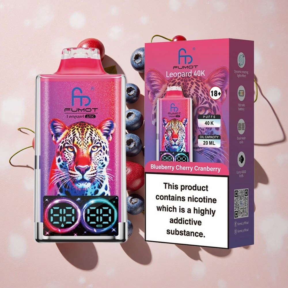 Fumot Leopard 40K Puffs Vienreizlietojamais Vape Zilene Ķiršeja Brūkleņu ar 700mAh Bateriju un Type-C Uzlādi