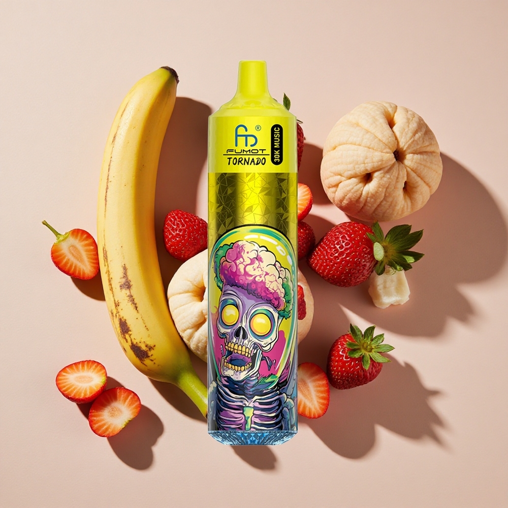 Fumot RandM Tornado 30000 Puffs Vienreizlietojamais Vape Banānu Zemeņu (30mL, 2%/5% nikotīns)