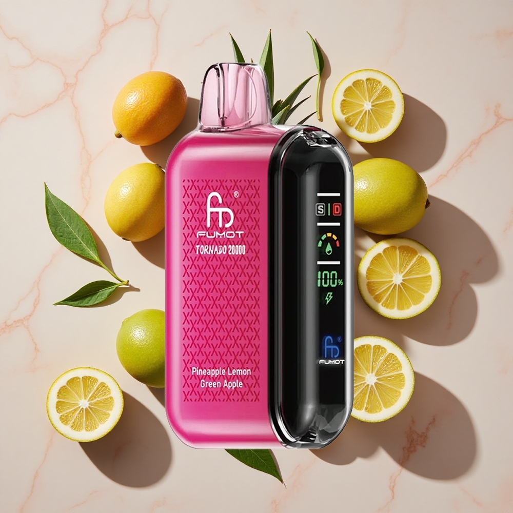 Fumot Tornado 20000 Puffs Vienreizlietojamais Vape Ananāsu Citronu Zaļā ābols, 20ml E-liquid, Dual Mesh Coil