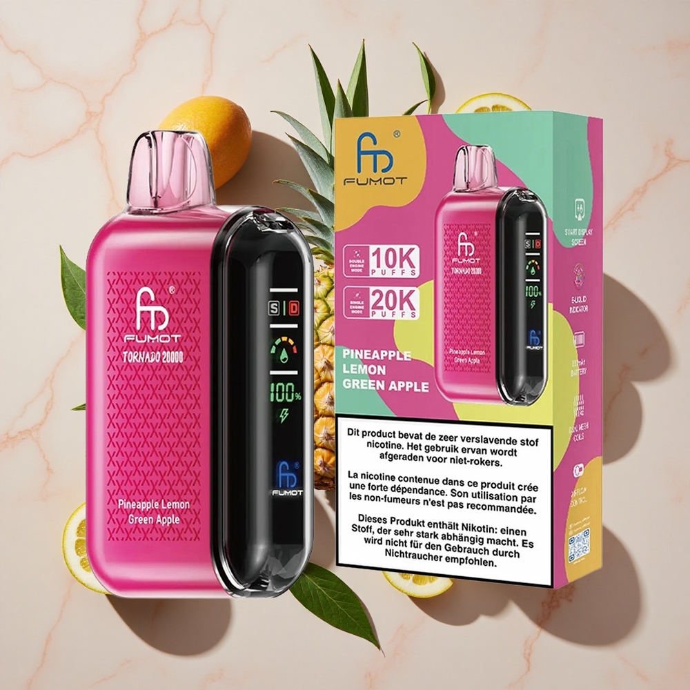 Fumot Tornado 20000 Puffs Vienreizlietojamais Vape Ananāsu Citronu Zaļā ābols, 20ml E-liquid, Dual Mesh Coil
