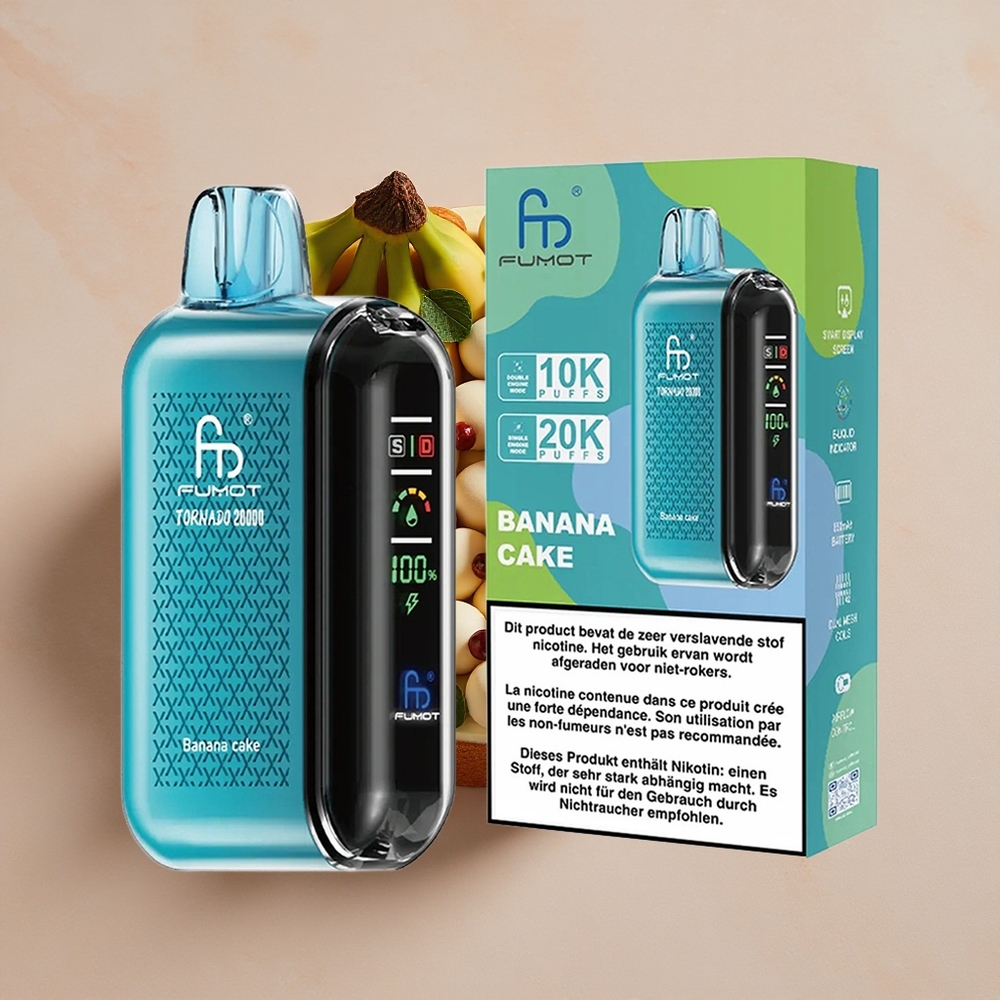 Fumot Tornado 20000 Puffs Vienreizlietojamais Vape Banānu Kūka ar 20ml E-liquid un 850mAh Akumulatoru