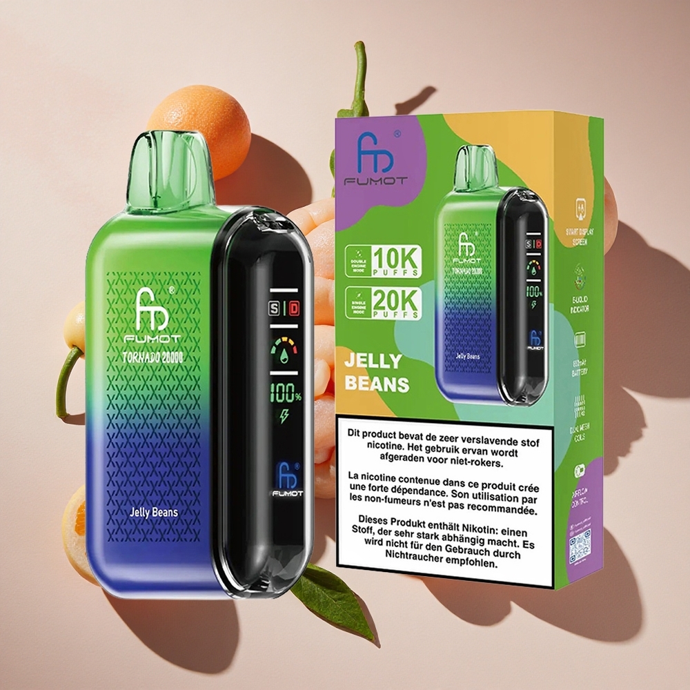 Fumot Tornado 20000 Puffs Vienreizlietojamais Vape Jelly Beans ar 20ml e-kvids un 850mAh bateriju