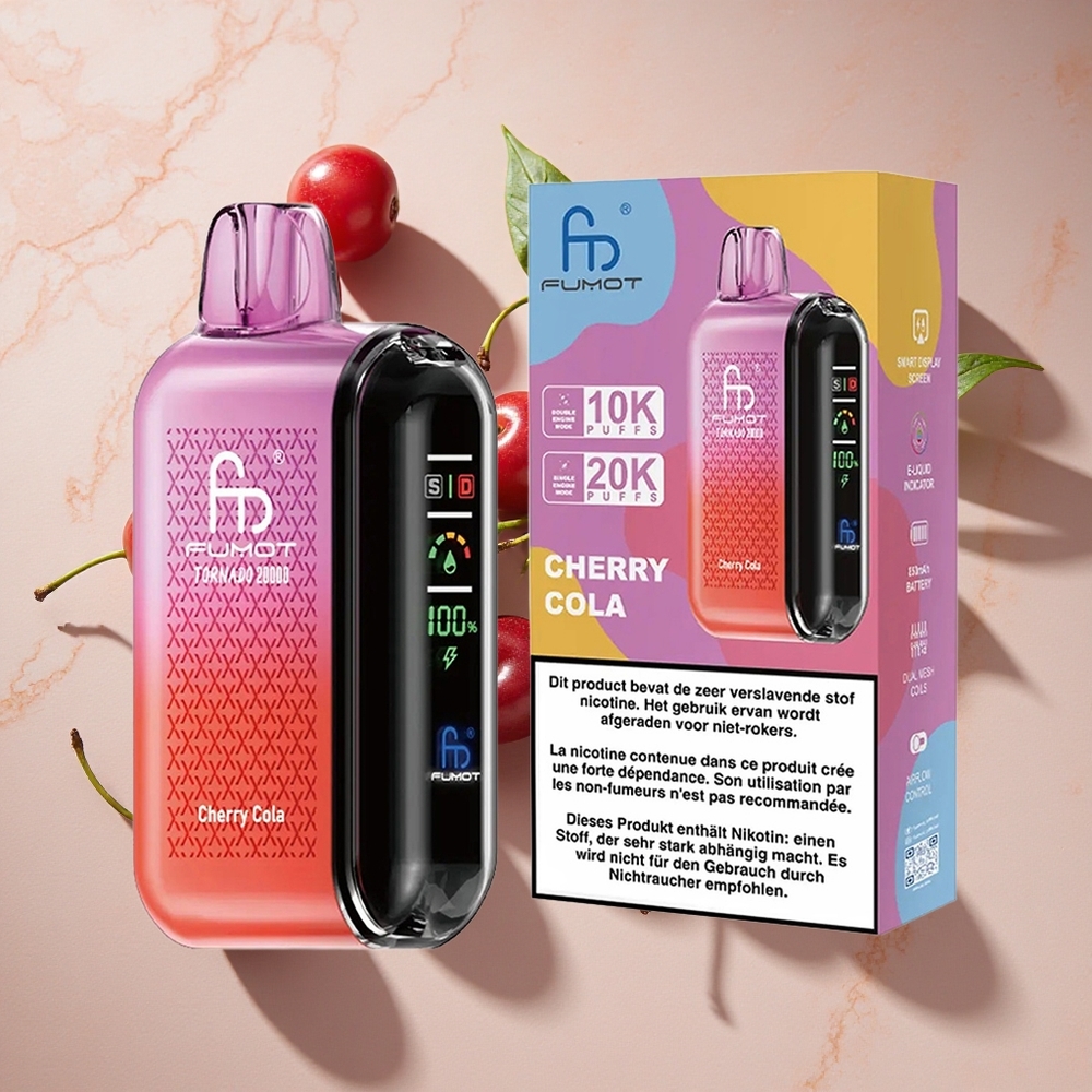 Fumot Tornado 20000 Puffs Vienreizlietojamais Vape Kiršu Kola ar 20ml Šķidruma Ietilpību un 850mAh Akumulatoru