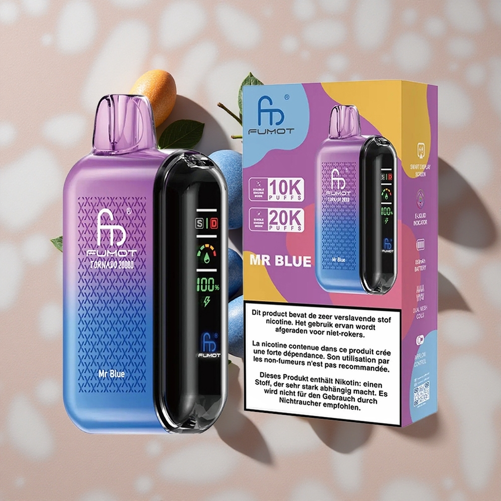 Fumot Tornado 20000 Puffs Vienreizlietojamais Vape Mr Zils ar 20ml E-liquid un 850mAh Battery