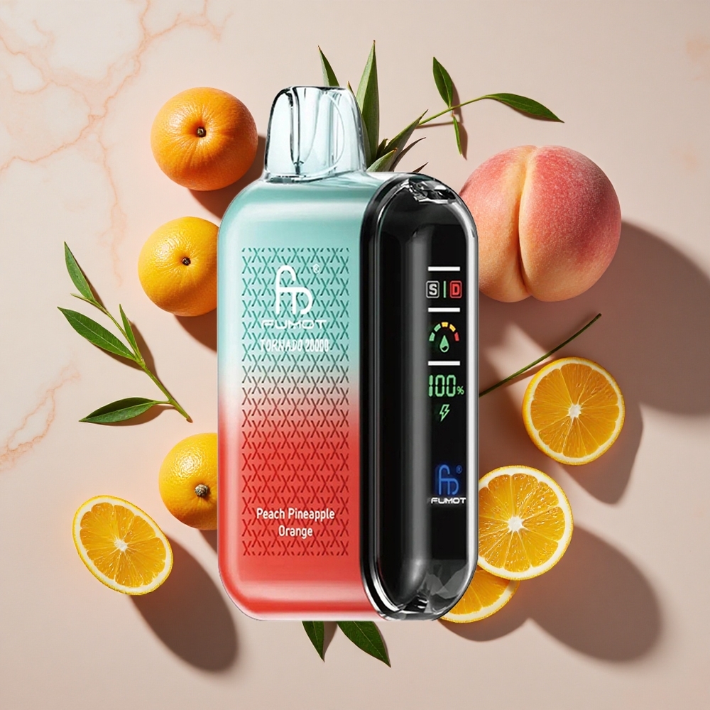 Fumot Tornado 20000 Puffs Vienreizlietojamais Vape Persiku Ananāsu Apelsīnu ar 20ml E-liquida un 850mAh Akumulatoru