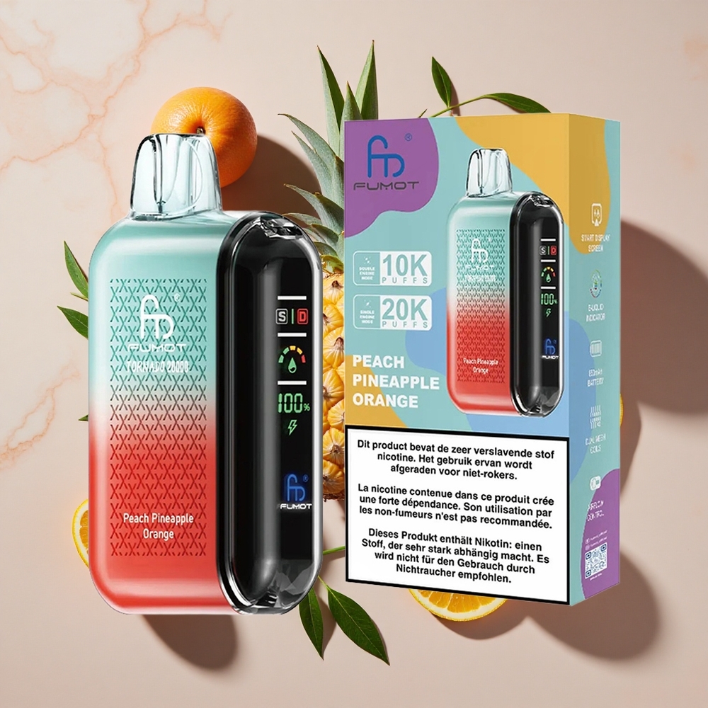 Fumot Tornado 20000 Puffs Vienreizlietojamais Vape Persiku Ananāsu Apelsīnu ar 20ml E-liquida un 850mAh Akumulatoru