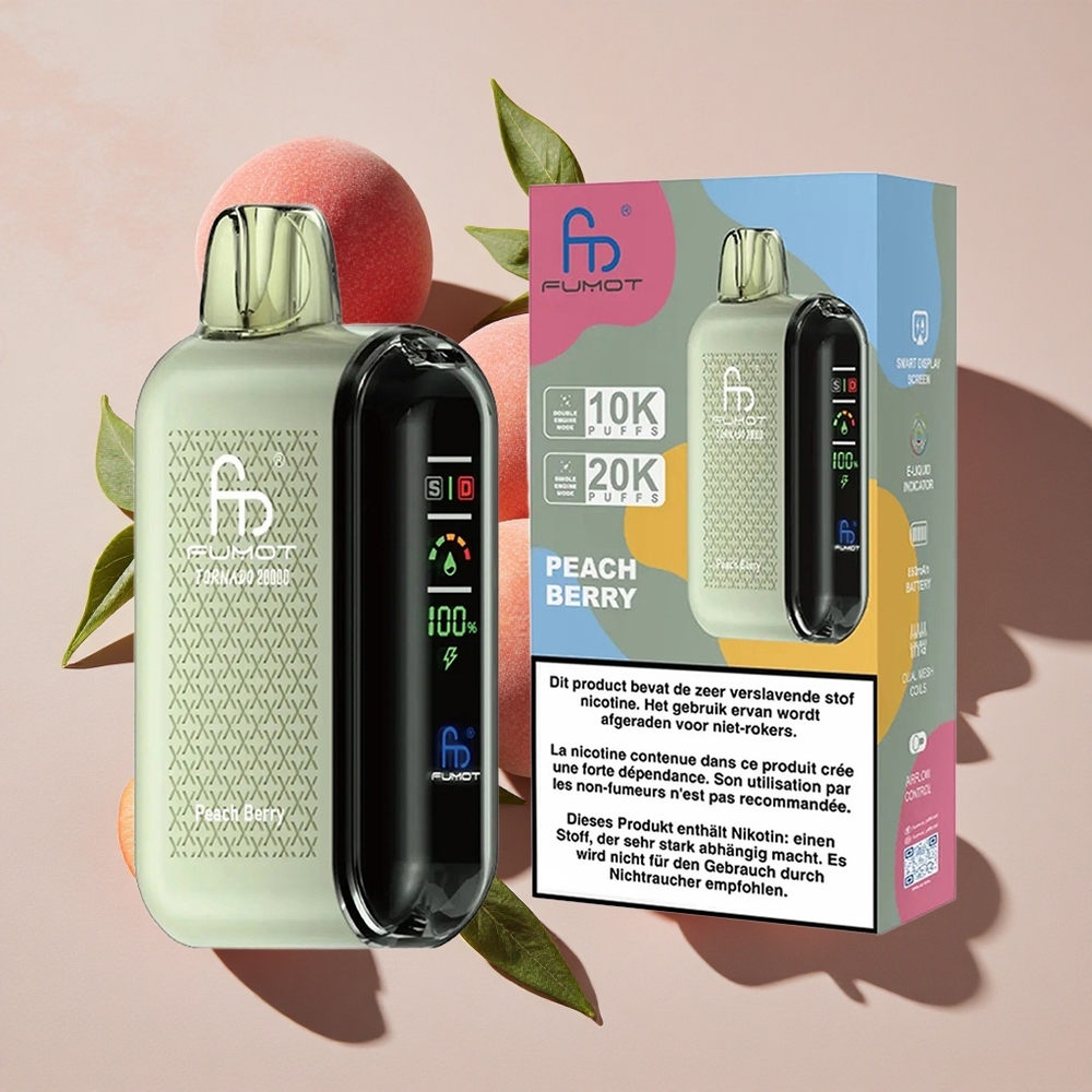 Fumot Tornado 20000 Puffs Vienreizlietojamais Vape Persiku Ogļu ar 20ml E-glicerīna ietilpību un 850mAh Akumulatoru