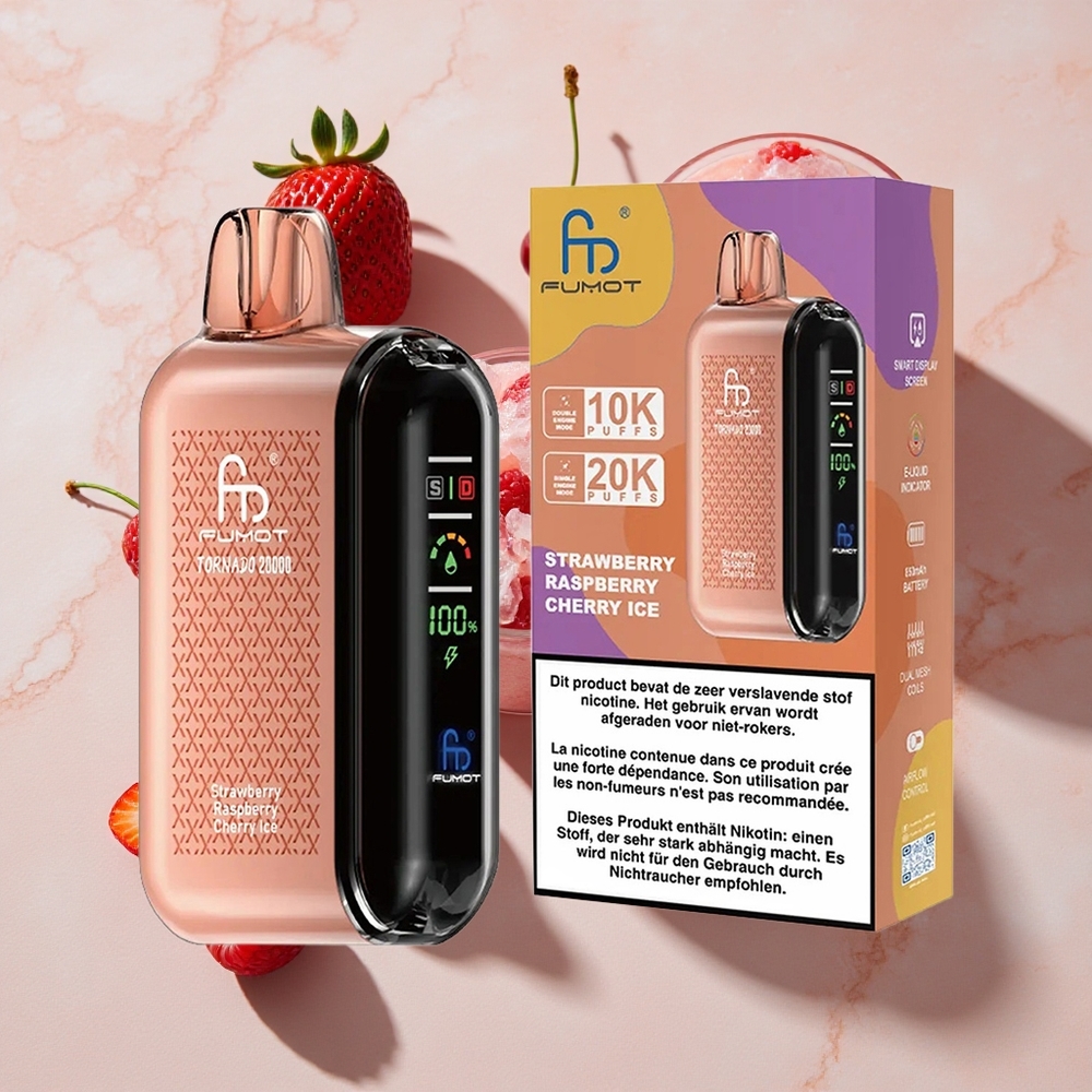 Fumot Tornado 20000 Puffs Vienreizlietojamais Vape Zemeņu Aveņu Ķiršu Ledus ar 20ml E-kvids