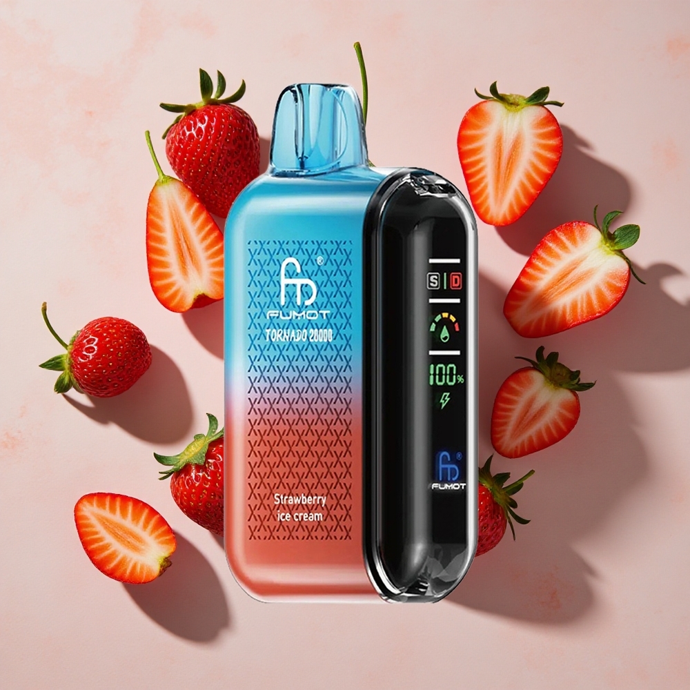 Fumot Tornado 20000 Puffs Vienreizlietojamais Vape Zemeņu Saldējums, 20ml E-šķidrums, 850mAh