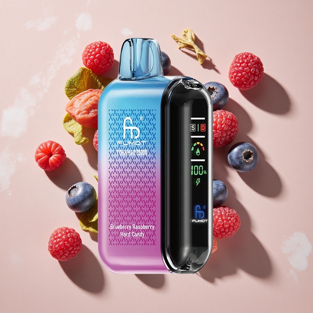 Fumot Tornado 20000 Puffs Vienreizlietojamais Vape Zilā Aveņa Cietā Konfekte ar 20ml EŠķidruma Ietilpību