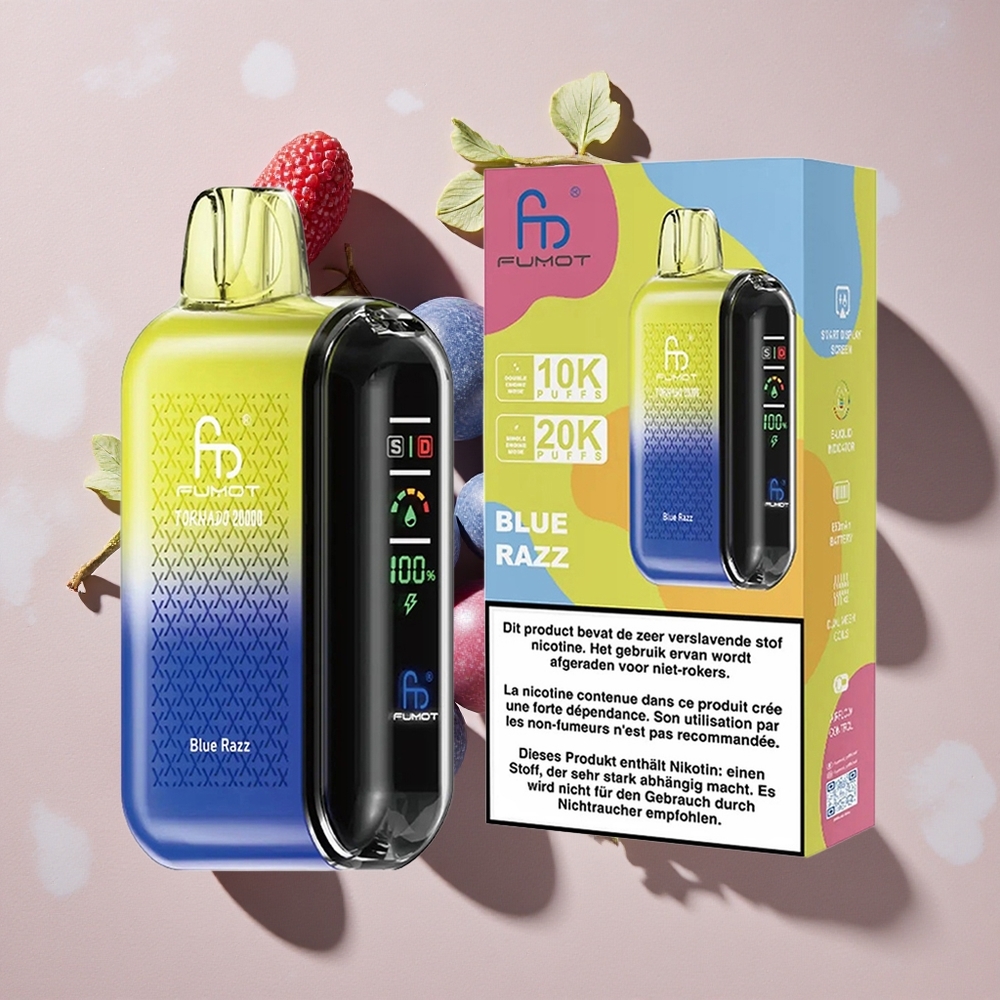 Fumot Tornado 20000 Puffs Vienreizlietojamais Vape Zilā Aveņu ar 20ml E-šķidrums un 850mAh Akumulators