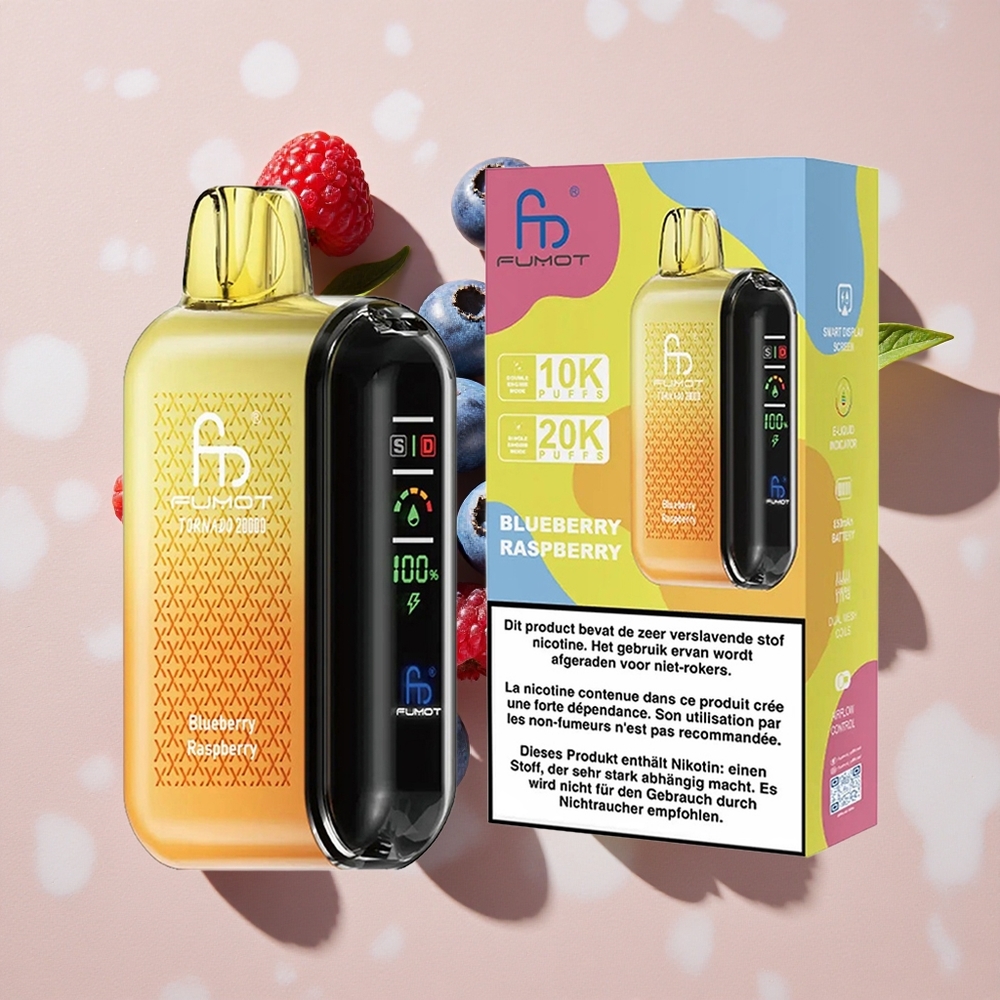 Fumot Tornado 20000 Puffs Vienreizlietojamais Vape Zilā ērkšķoga & Aveņu ar 20ml E-liquid un 850mAh Battery