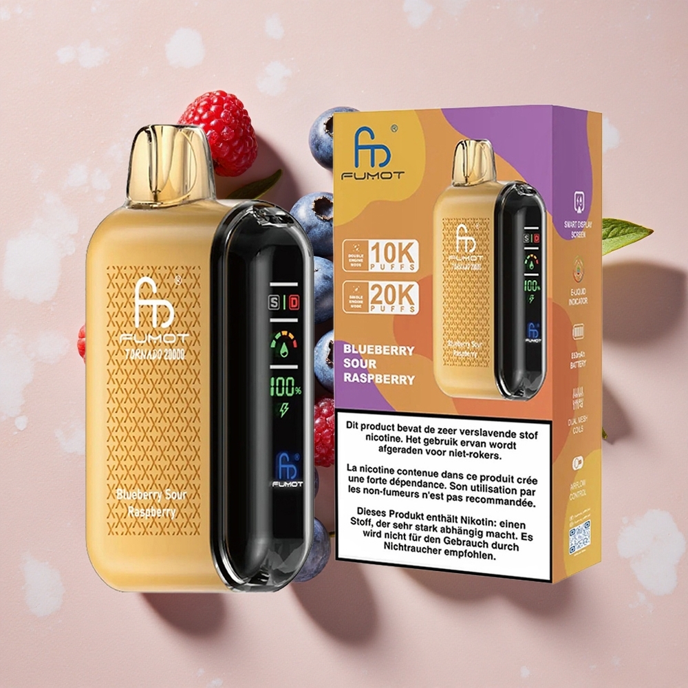 Fumot Tornado 20000 Puffs Vienreizlietojamais Vape Zilā ērkšķogu Avenes ar 20ml E-gružu ietilpību un 850mAh Akumulatoru