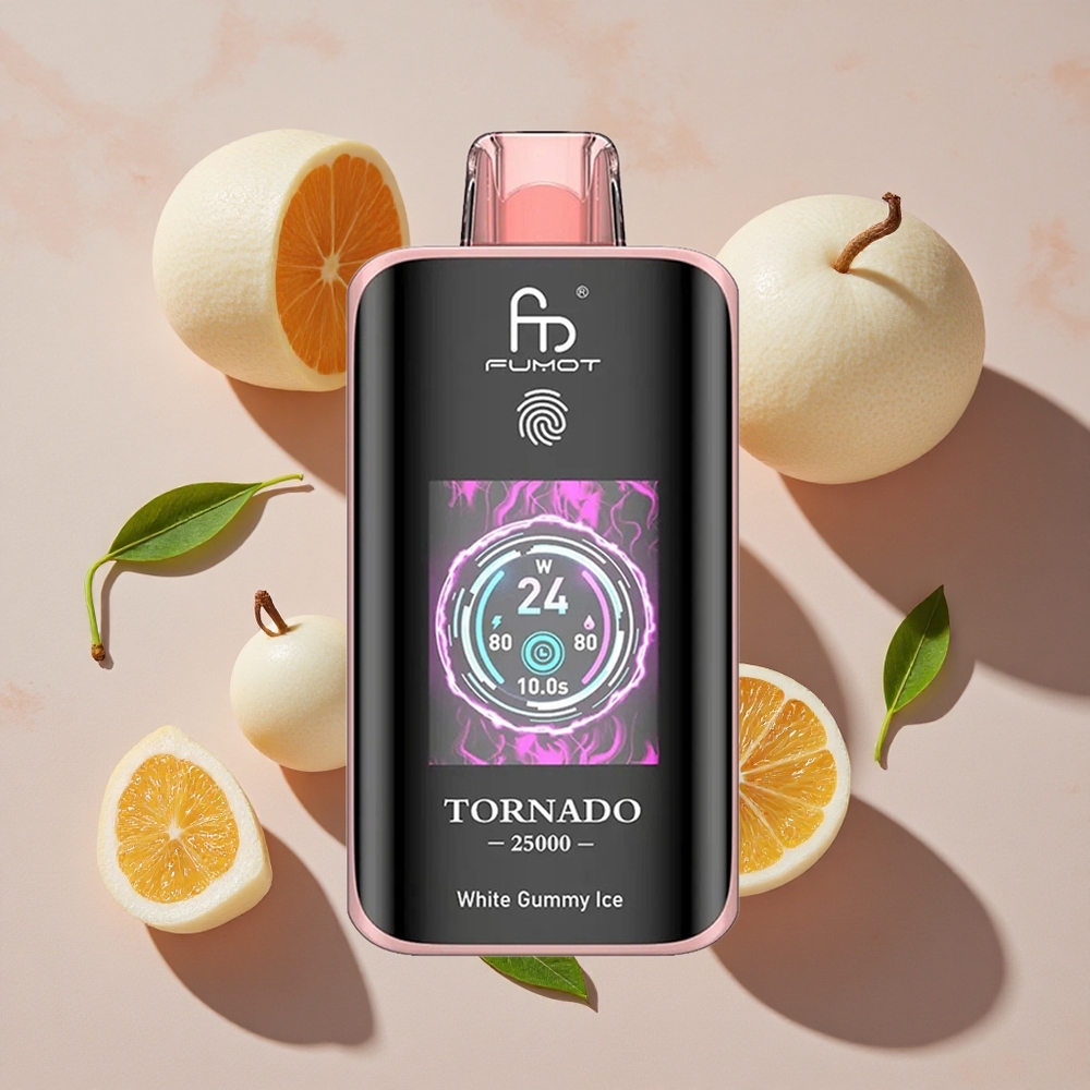 Fumot Tornado 25000 Puffs Vienreizlietojamais Vape Balta Gummy Ledus ar 20ml E-šķidruma un 700mAh Akumulatoru