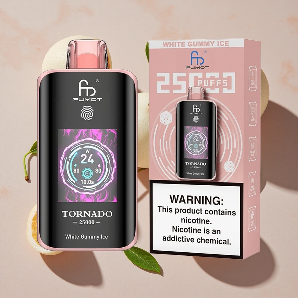 Fumot Tornado 25000 Puffs Vienreizlietojamais Vape Balta Gummy Ledus ar 20ml E-šķidruma un 700mAh Akumulatoru