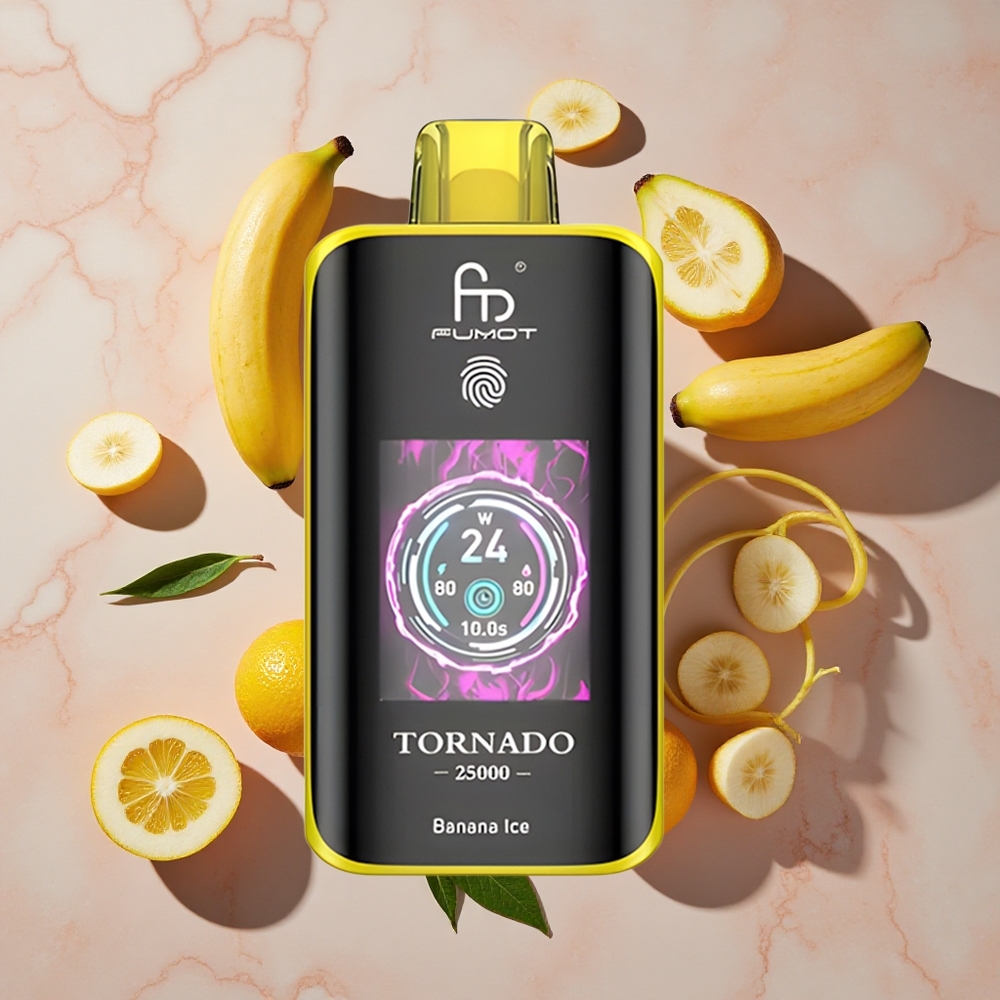 Fumot Tornado 25000 Puffs Vienreizlietojamais Vape Banānu Ledus ar HD ekrānu un 20ml e-šķidruma