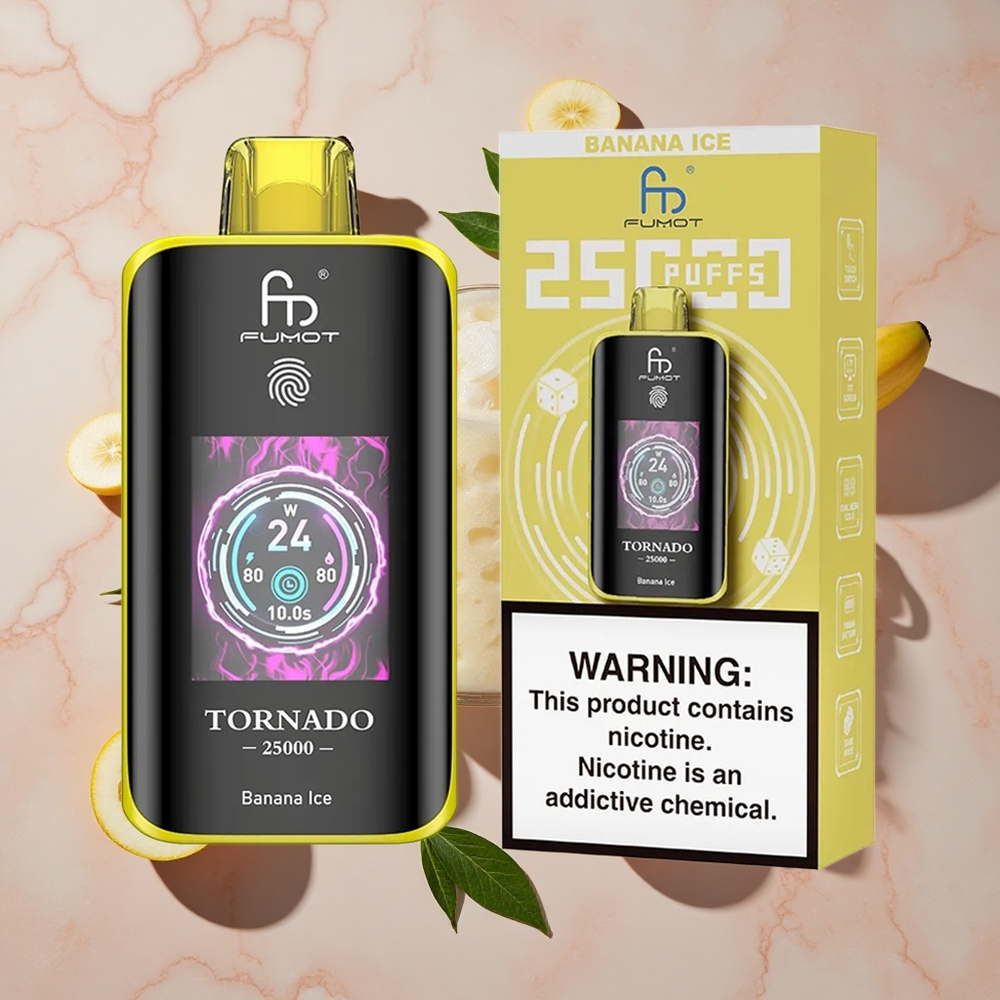 Fumot Tornado 25000 Puffs Vienreizlietojamais Vape Banānu Ledus ar HD ekrānu un 20ml e-šķidruma