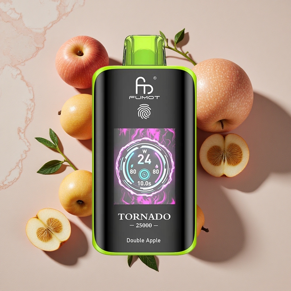 Fumot Tornado 25000 Puffs Vienreizlietojamais Vape Dubultā ābols ar 20ml e-šķidruma un Type-C uzlādi