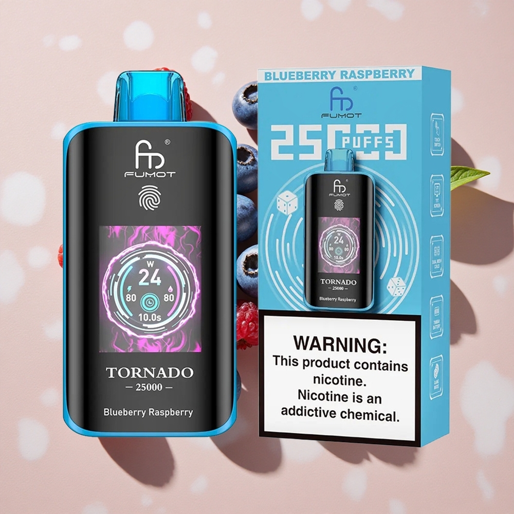 Fumot Tornado 25000 Puffs Vienreizlietojamais Vape Dzērveņu Aveņu ar 700mAh Uzlādējamo Bateriju un Type-C Uzlādi