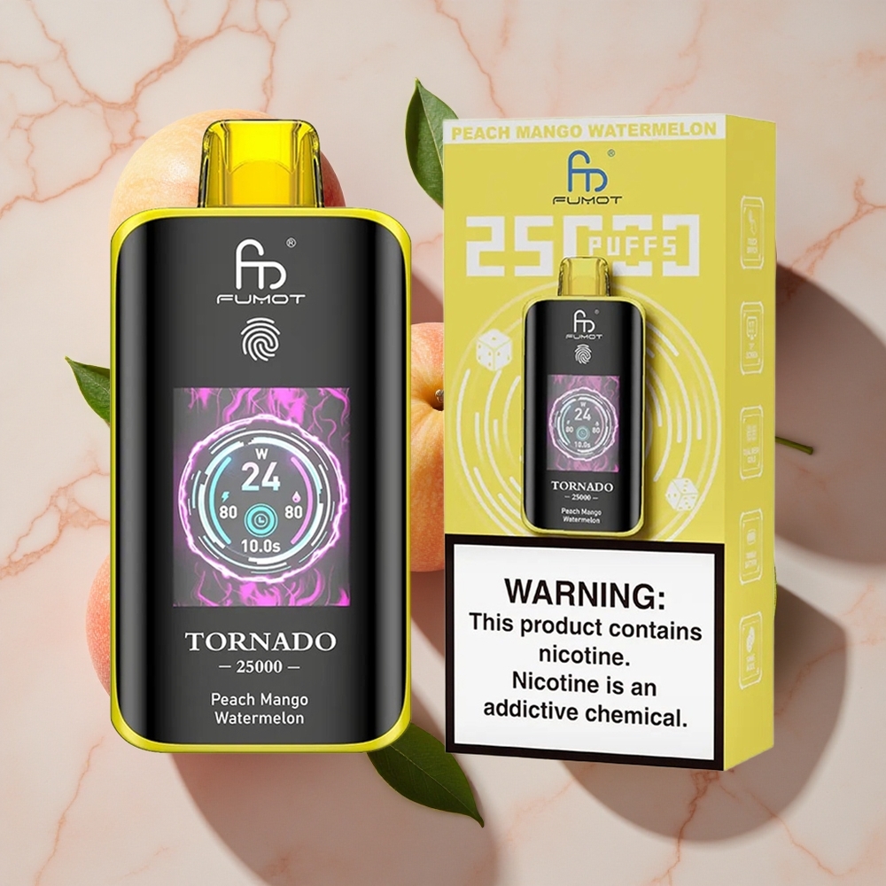 Fumot Tornado 25000 Puffs Vienreizlietojamais Vape Persiku Mango Arbūzs ar 20ml e-šķidruma un HD ekrānu