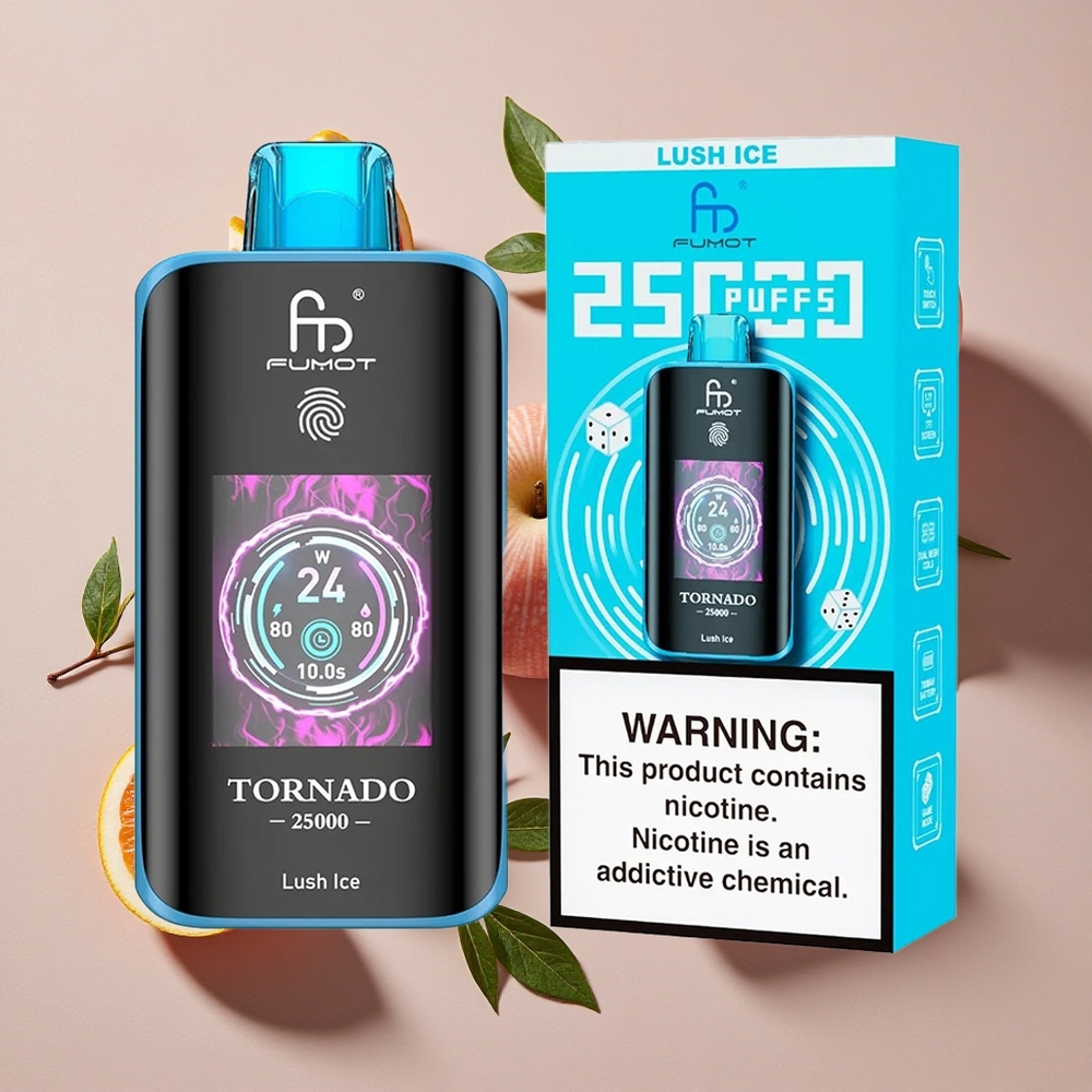 Fumot Tornado 25000 Puffs Vienreizlietojamais Vape Svaiga Ledus ar HD Ekrānu un 700mAh Akumulatoru