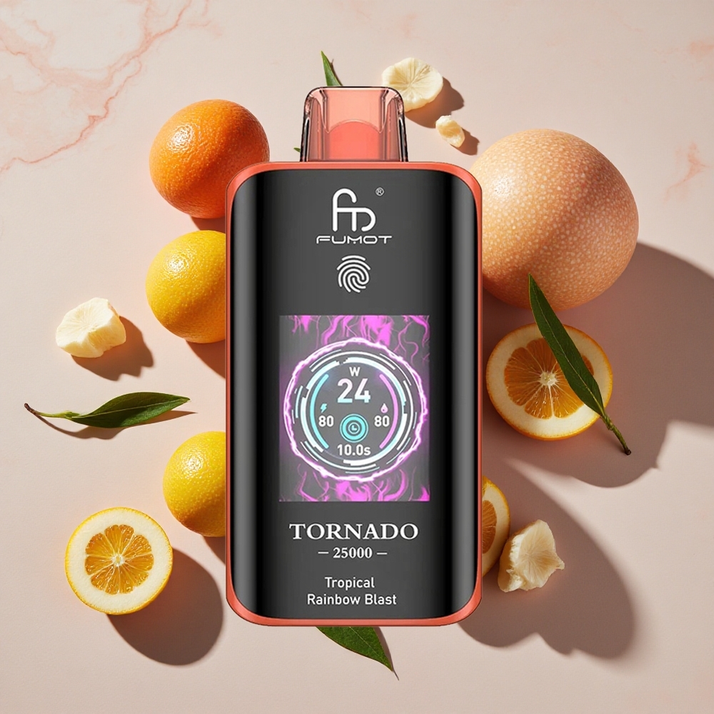 Fumot Tornado 25000 Puffs Vienreizlietojamais Vape Tropiskā Varavīksnes Šķidrums ar 20ml E-šķidruma un Type-C uzlādi