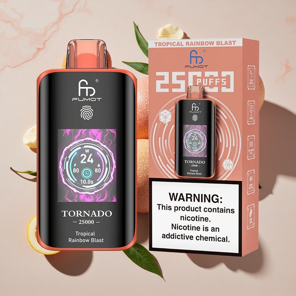 Fumot Tornado 25000 Puffs Vienreizlietojamais Vape Tropiskā Varavīksnes Šķidrums ar 20ml E-šķidruma un Type-C uzlādi