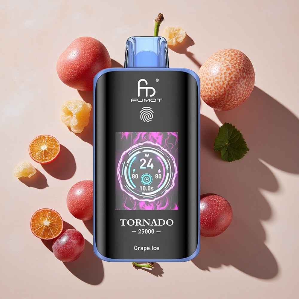 Fumot Tornado 25000 Puffs Vienreizlietojamais Vape Vīnogu Ledus ar HD ekrānu un 700mAh bateriju
