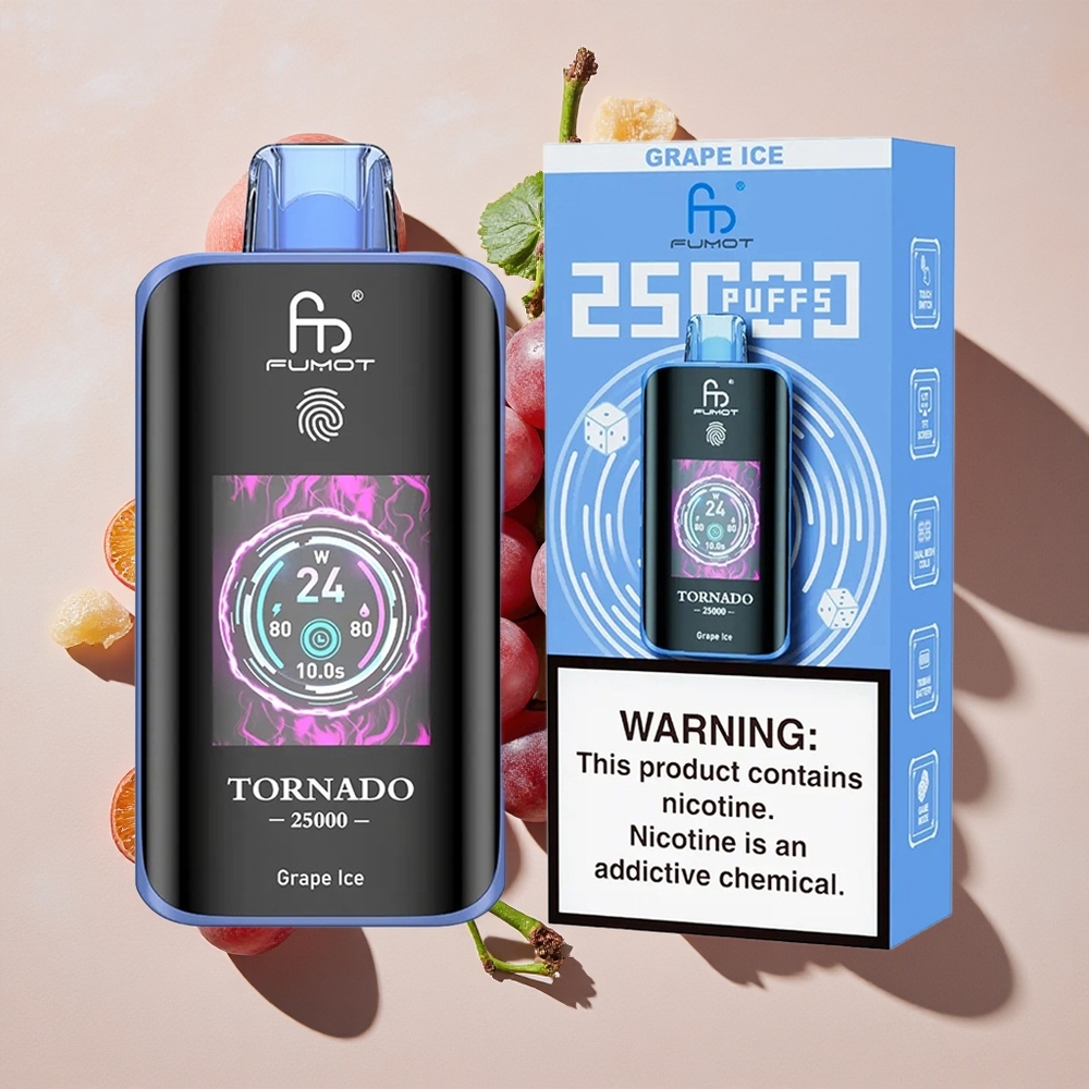 Fumot Tornado 25000 Puffs Vienreizlietojamais Vape Vīnogu Ledus ar HD ekrānu un 700mAh bateriju