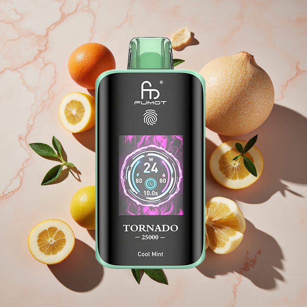 Fumot Tornado 25000 Puffs Vienreizlietojamais Vape Vēsā Mētra ar HD Ekrānu un 700mAh Akumulatoru