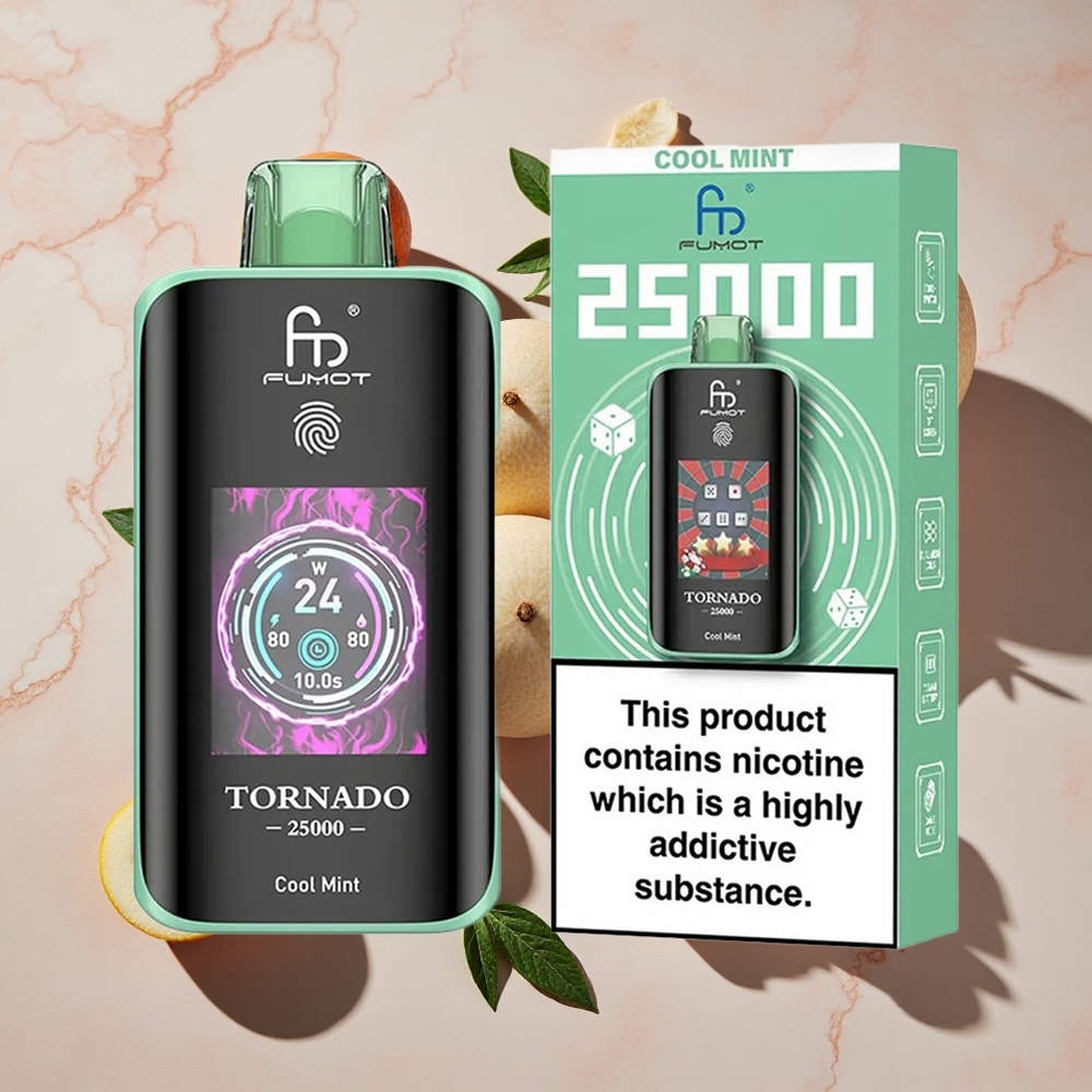 Fumot Tornado 25000 Puffs Vienreizlietojamais Vape Vēsā Mētra ar HD Ekrānu un 700mAh Akumulatoru