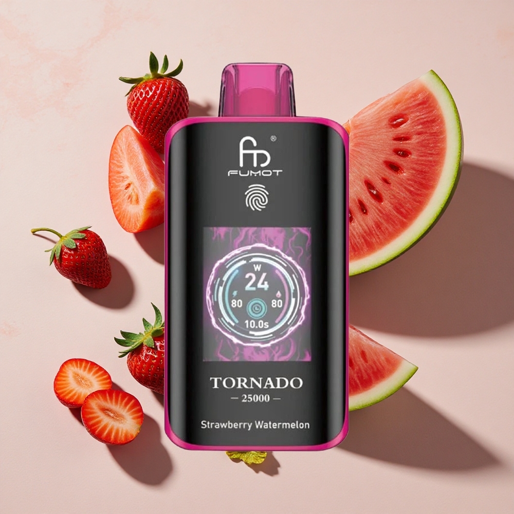 Fumot Tornado 25000 Puffs Vienreizlietojamais Vape Zemeņu Arbūzs ar HD ekrānu un 700mAh bateriju