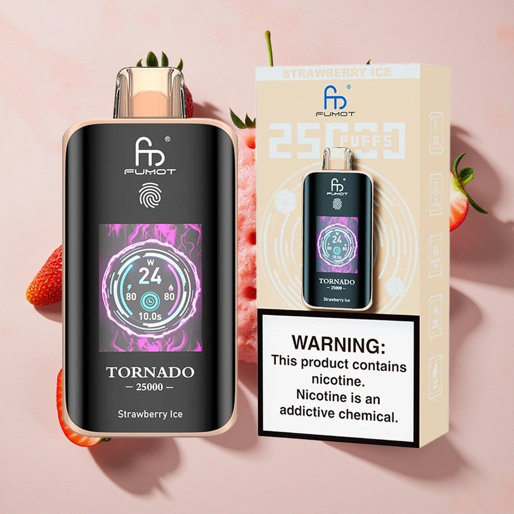 Fumot Tornado 25000 Puffs Vienreizlietojamais Vape Zemeņu Ledus ar 700mAh Uzlādējama Baterija un Type-C Uzlāde