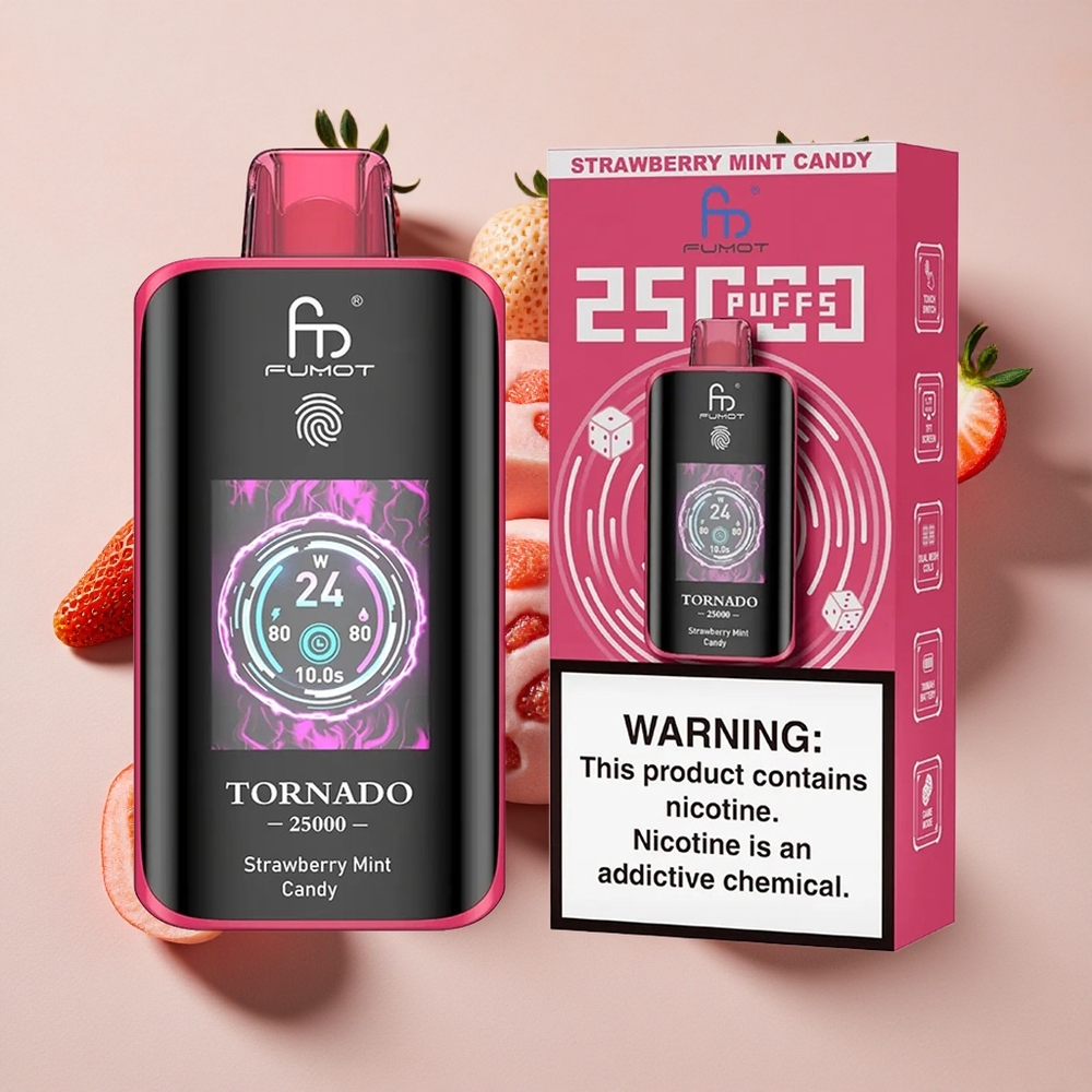 Fumot Tornado 25000 Puffs Vienreizlietojamais Vape Zemeņu Mētras Konfekte ar 700mAh Uzlādējama Baterija un Type-C Uzlāde