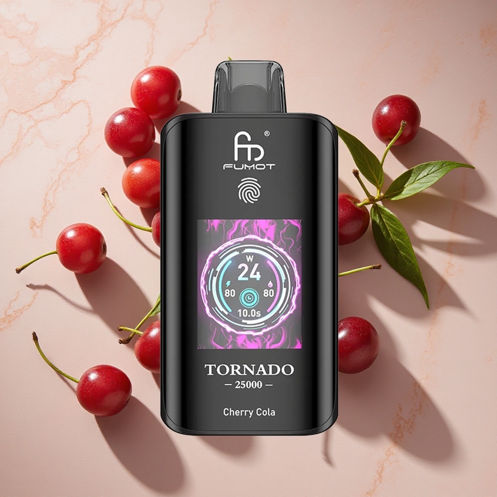 Fumot Tornado 25000 Puffs Vienreizlietojamais Vape Ķiršu Kola ar 700mAh Uzlādējamo Bateriju un HD Ekrānu