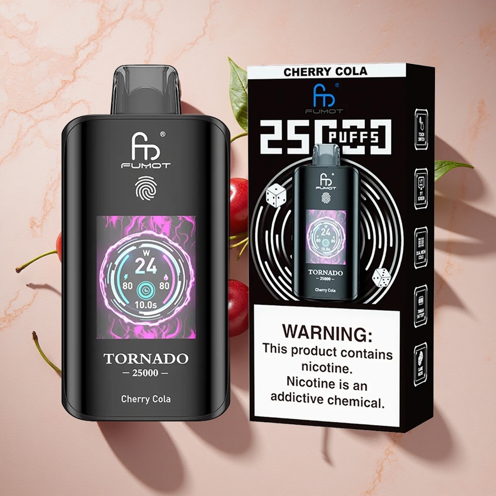 Fumot Tornado 25000 Puffs Vienreizlietojamais Vape Ķiršu Kola ar 700mAh Uzlādējamo Bateriju un HD Ekrānu