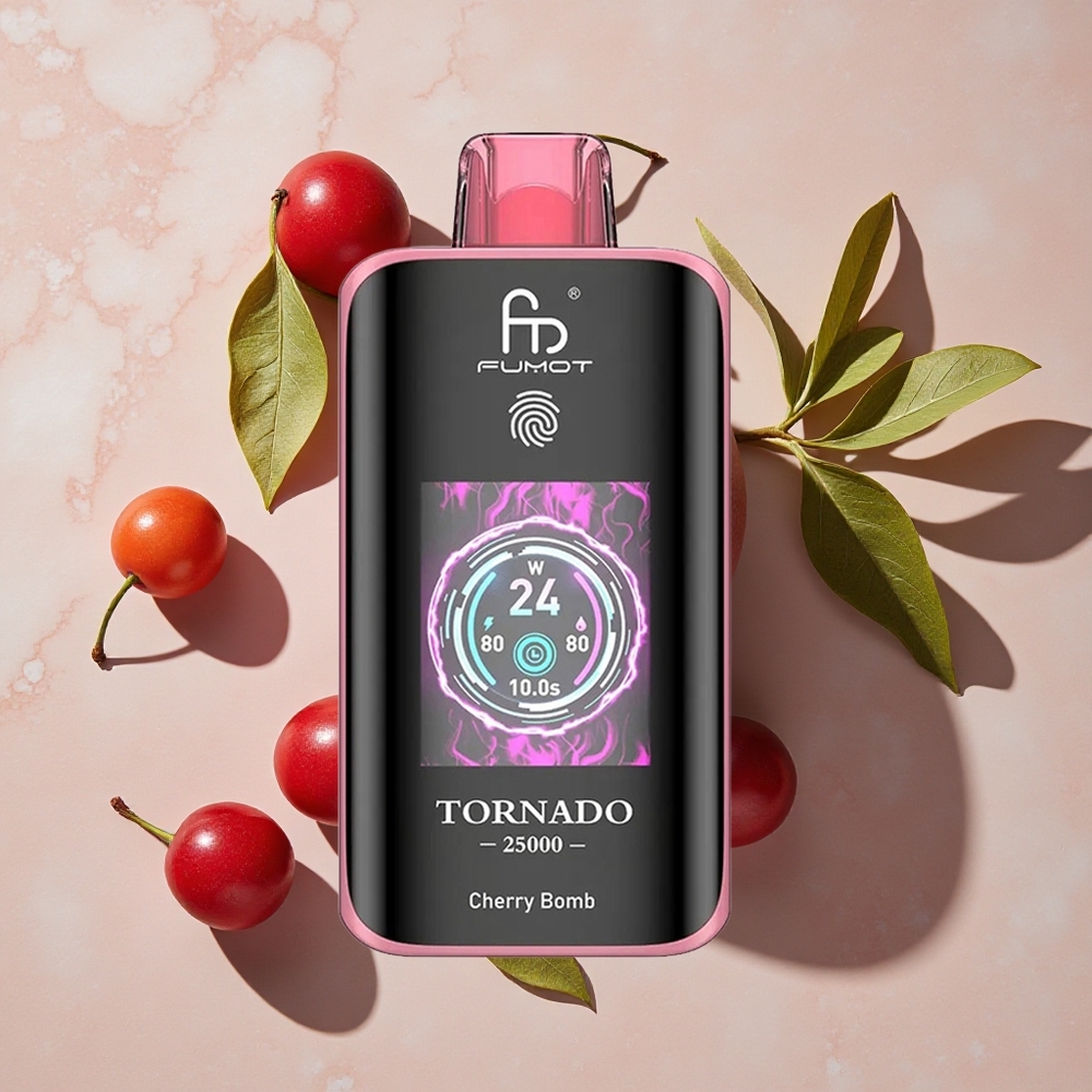 Fumot Tornado 25000 Puffs Vienreizlietojamais Vape Ķiršu Sprādziens ar 700mAh Akumulatoru un Type-C Uzlādi