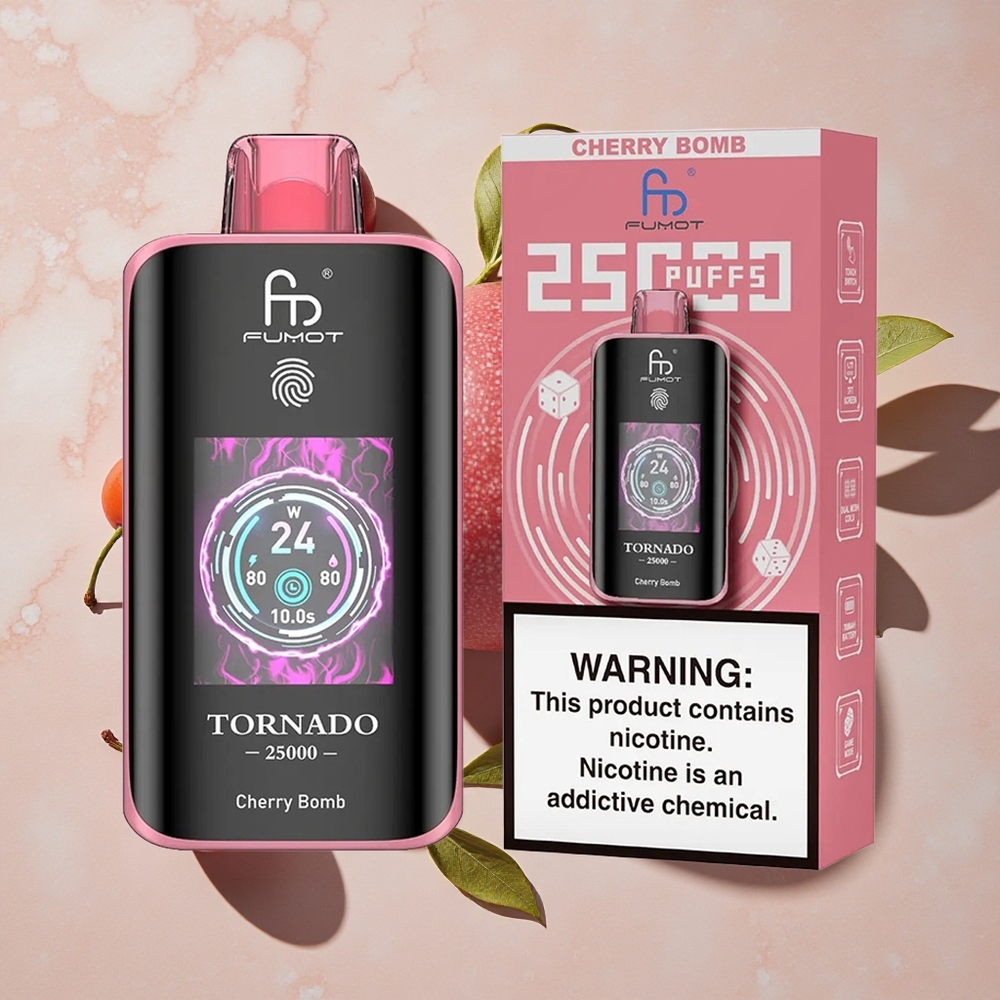 Fumot Tornado 25000 Puffs Vienreizlietojamais Vape Ķiršu Sprādziens ar 700mAh Akumulatoru un Type-C Uzlādi