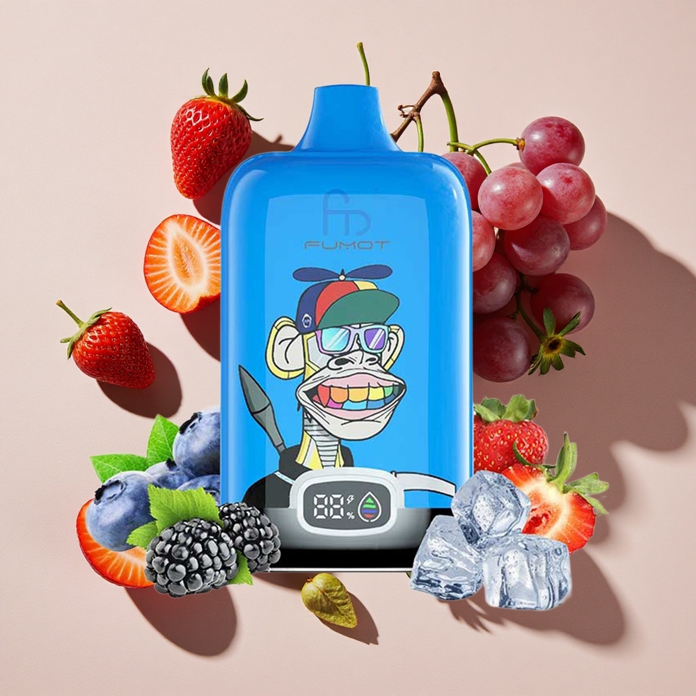 Fumot Tornado Digital Box 12000 Puffs Vienreizlietojamais Vape Zemene Vīnogu ar 20ml E-Liquid un Type-C Uzlāde