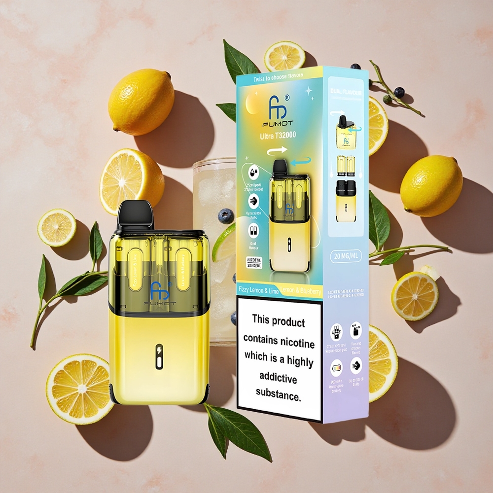 Fumot Ultra T32000 Vienreizlietojamais Vape Dzidrs Citrons & Laišņa - Citrons & Melleņu, 32000 Puffs, 24ml E-Liquids