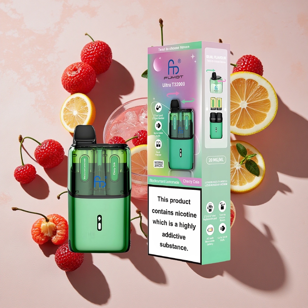 Fumot Ultra T32000 Vienreizlietojamais Vape Melnā Oga Limonāde - Ķiršu Kola, 32000 Puffs, 800mAh Akumulators