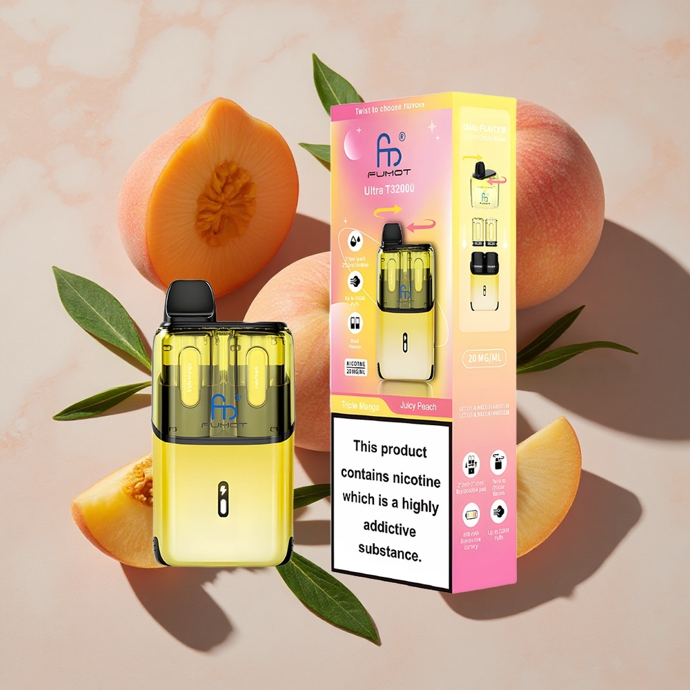 Fumot Ultra T32000 Vienreizlietojamais Vape Trīs Mango - Sulušais Persiks, 32000 Puffs, 24ml