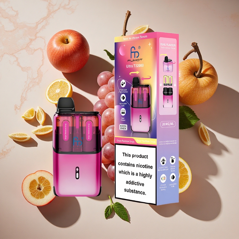 Fumot Ultra T32000 Vienreizlietojamais Vape Vīnogu Varavīksnes Piliens - Zemeņu Varavīksnes Piliens, 32000 Puffs