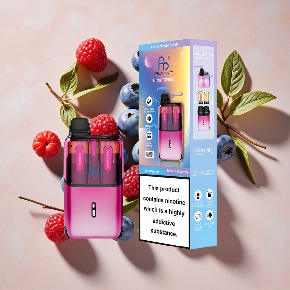 Fumot Ultra T32000 Vienreizlietojamais Vape Zilā Aveņu Ledus - Zilene Aveņa (32000 Puffs, 800mAh Akumulators)