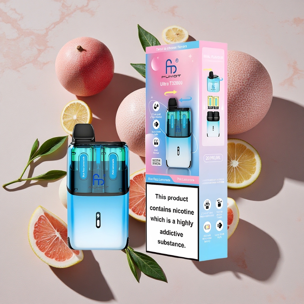 Fumot Ultra T32000 Vienreizlietojamais Vape Zilā Aveņu Limonāde - Rozā Limonāde, 32000 Iekrājumi, 24ml EŠĪĻŠĪD