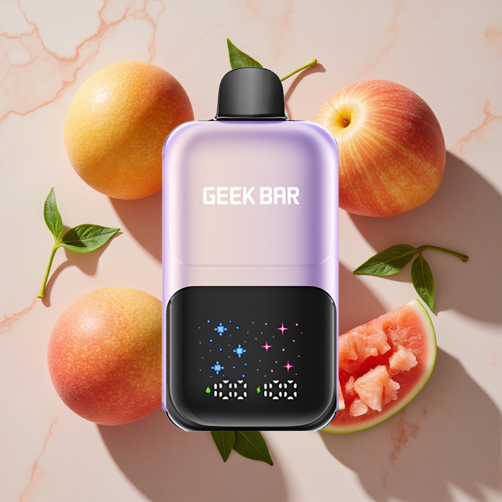 GEEK BAR 2GO Divu Sēriju Vienreizlietojamais Vape Pērle – Persiku, Mango, Arbūzu Ledus – Liela Interaktīvā Ekrāna