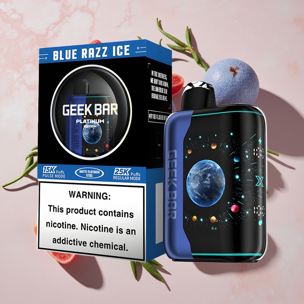 GEEK BAR Platinum Edition 25000 Puffs Vienreizlietojamais Vape Zilā Aveņu Ledus ar ātrās uzlādi USB-Type C
