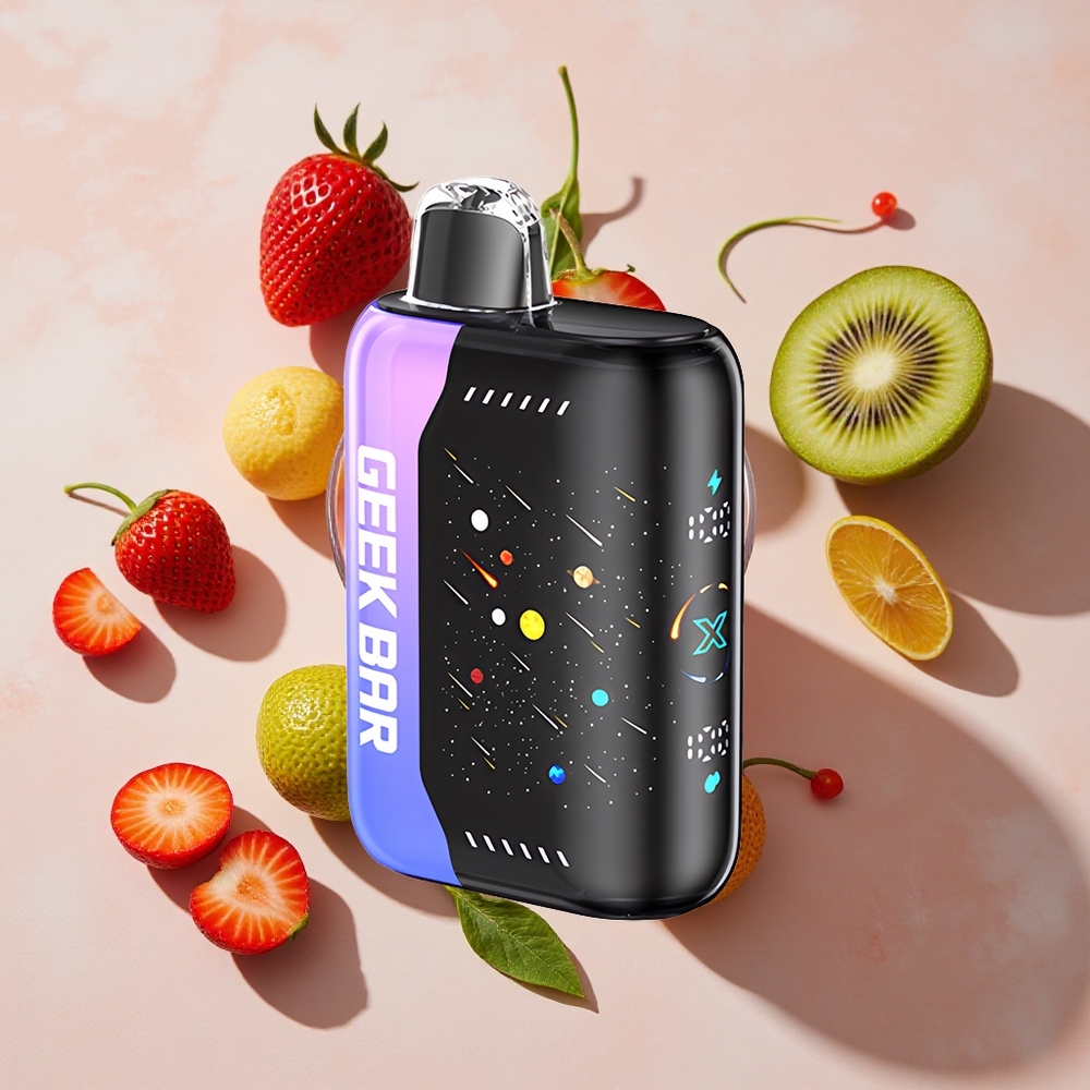GEEK BAR Pulse X 42K Puffs Meteor Edition Zemenu-Kivi Ledus ar 3D izliektu ekrānu un 820mAh ātrās uzlādes