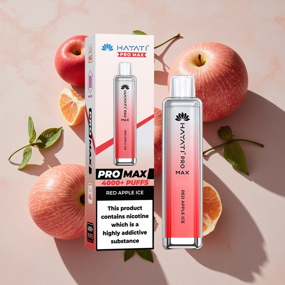 Hayati Pro Max 4000 Puffs Dispozitīvais Veips Sarkanais Ābols Ledus 4000 Puffs, 1400mAh Akumulators