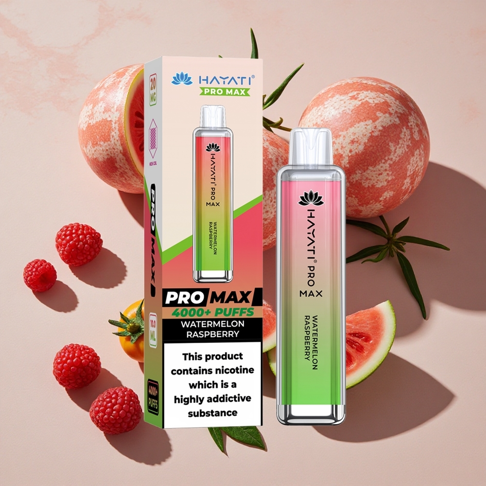 Hayati Pro Max 4000 Puffs Vienreizlietojamais Vape Arbūzs Aveņu ar 1400mAh akumulatoru un LED apgaismojumu